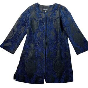 Lucky Brand Brocade Open Front Swing Jacket  Womens XL Navy Black Jacquard